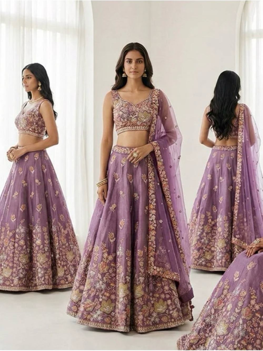 Size 52 Lavender Embroidered Wedding Plus Size Lehenga